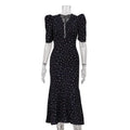 Tuularose Elegant Printed Long Dress Black V Neck Bubble Sleeve Summer Party Dresses Luxury Contrast Vintage Women Evening Dress