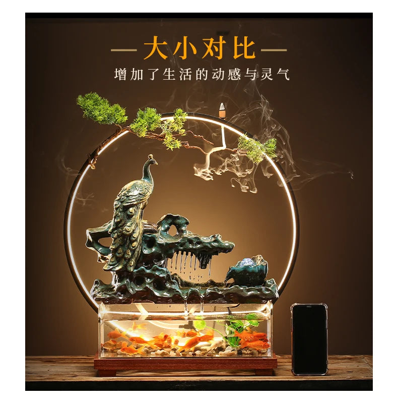 Chinese-style flowing water ornaments landscape fish tank living room small fountain waterfall creative home decoration