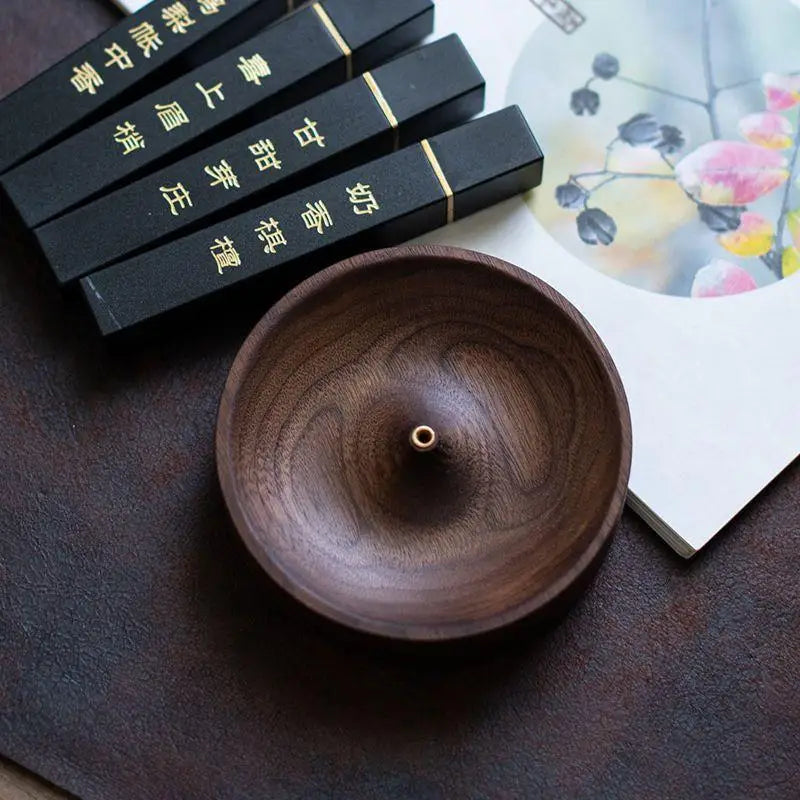 SI1pc new Incense Stick Handmade Tea Ceremony Round Incense Burner Agarwood Tray Holder North American Black Walnut Solid Wood