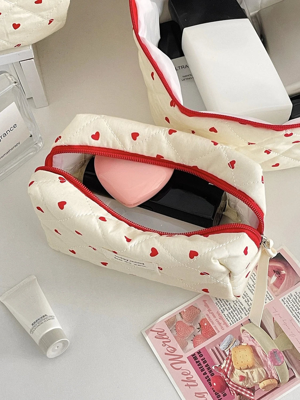 Fashion Ins Black Flower Women Quilting Bags Handbag Travel Organizer Cosmetic Makeup Storage Pouch Portable Zipper Tote Bag