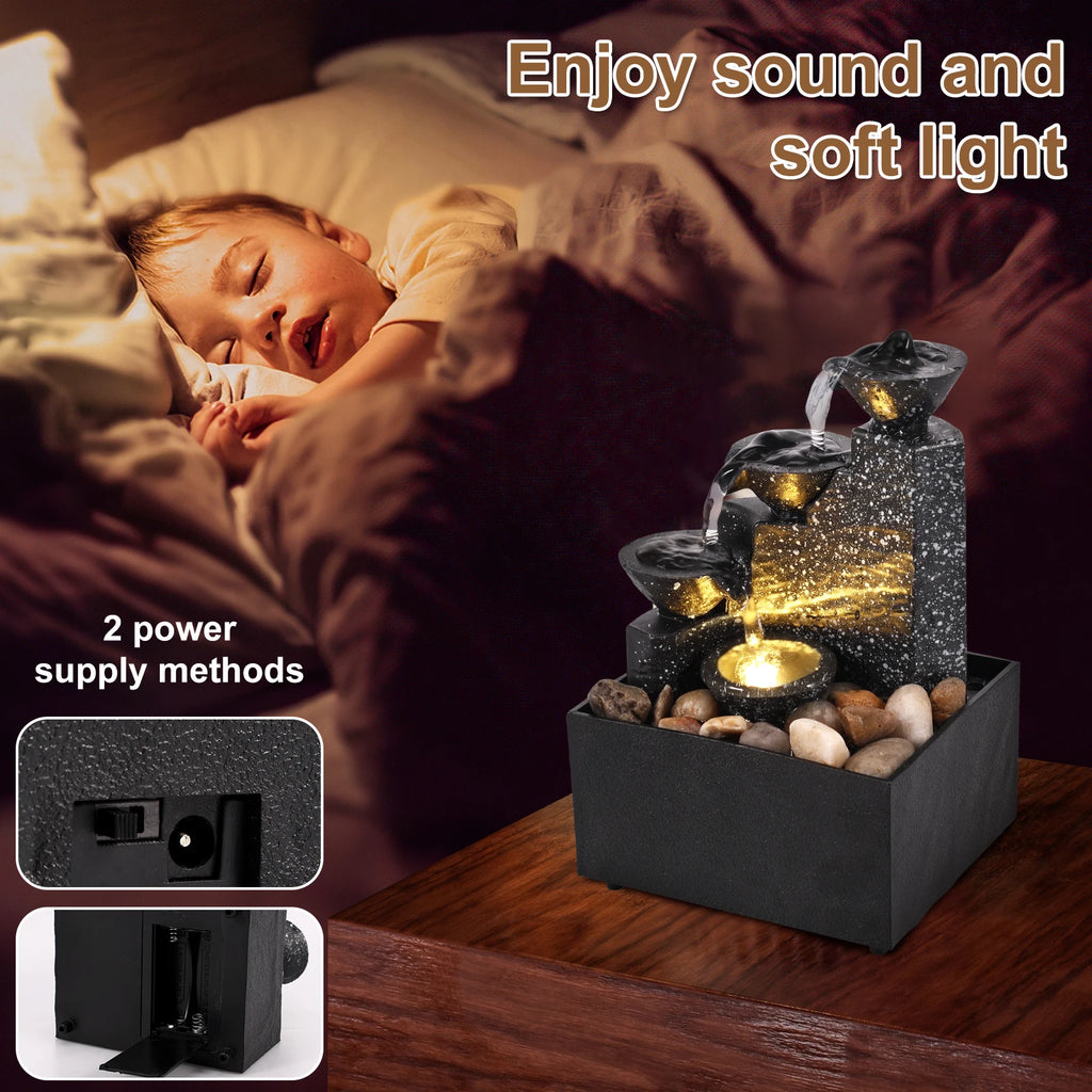 Tabletop Waterfall Home Decor Relaxation Meditation Desktop Fountain Lights Flowing Water Ornaments Mother's Day Festival Gifts