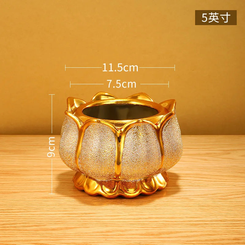 Buddhism Incense Burner Golden Ceramic Incense Sticks Holder Religious Items Lotus Decoration 4" 5" 6" 7" 8"