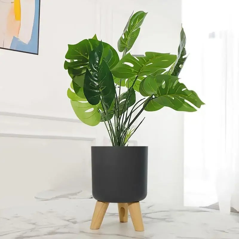 Flower Pot With Wood Holder Plant Stand Display Rack Planter For Indoor Desktop Living Room Decoration Floor-standing Flower Pot