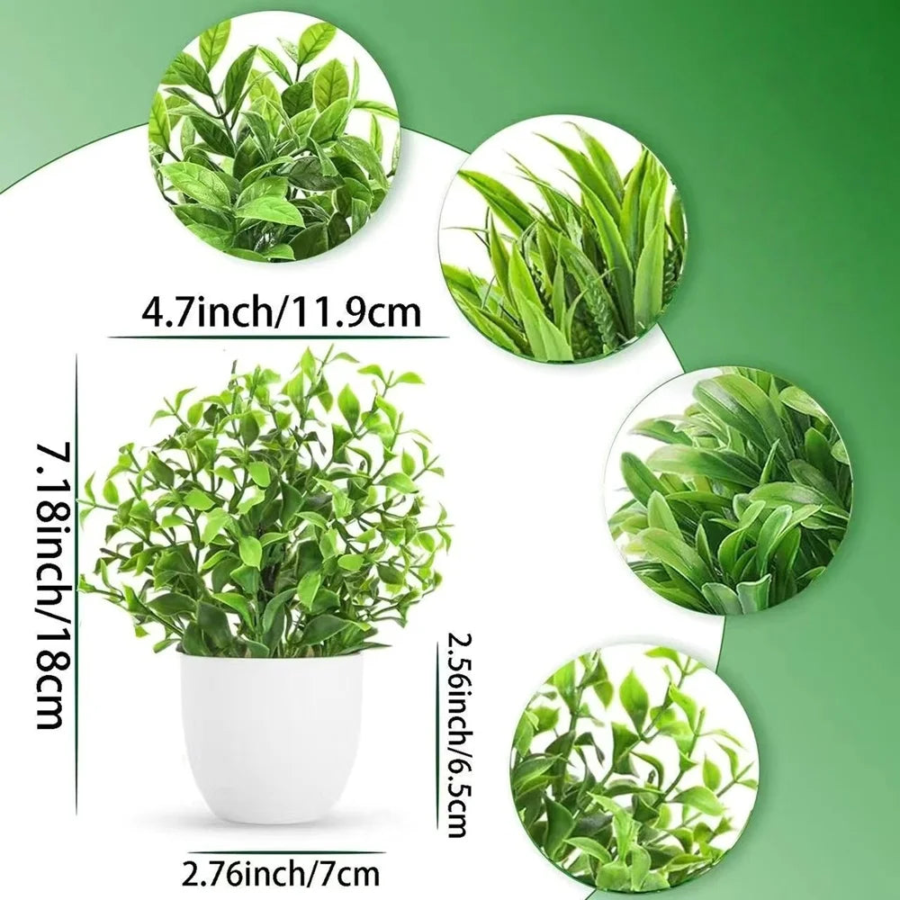 4pcs/set Mini Artificial Plants Potted Indoor Outdoor Decor Green Bonsai for Home Garden Office Living Room Decoration Ornament