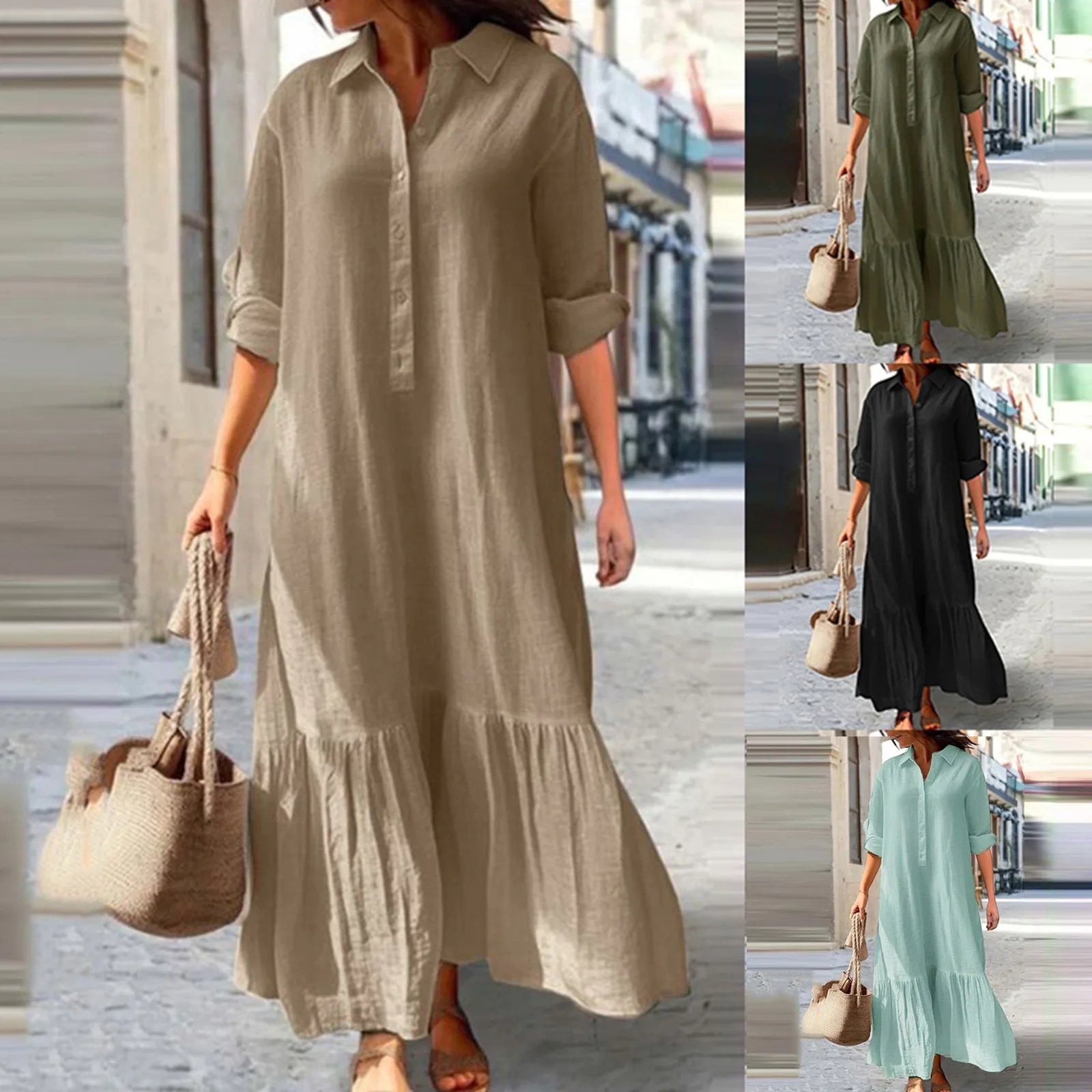 2024 Summer Cotton Linen Women Dress Black Loose Long Sleeve Shirt Dresses Female Summer Casual Oversize Elegant Clothes Ladies