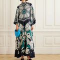 Elegant Long Sleeve Loose Party Dresses Spring Vintage Pattern Printed Robe Dress Women's Stand Neck High Waist Bohemian Dress
