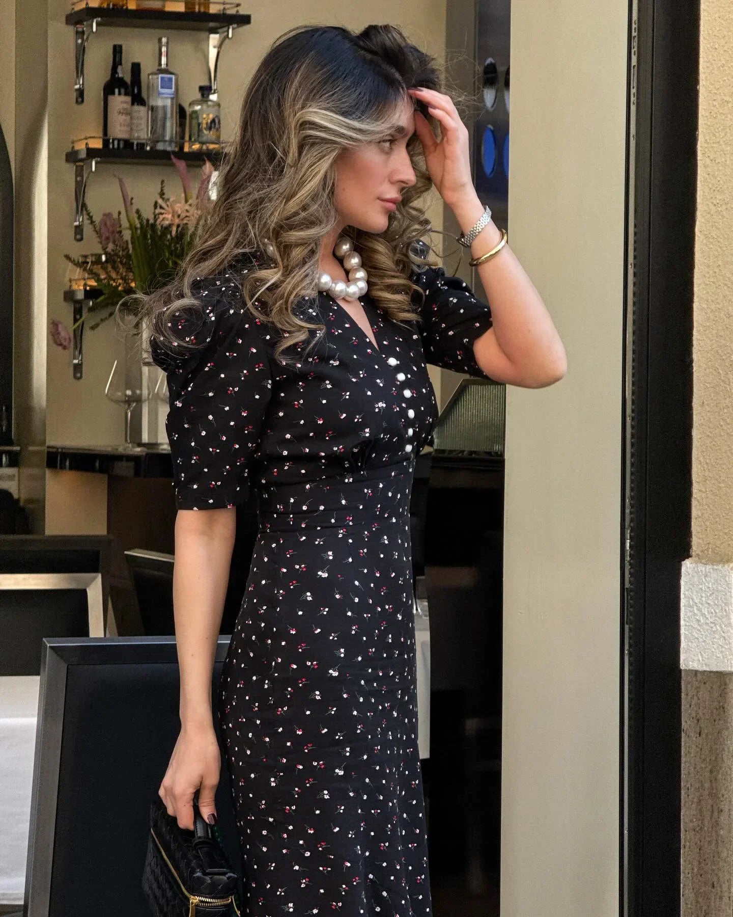 Tuularose Elegant Printed Long Dress Black V Neck Bubble Sleeve Summer Party Dresses Luxury Contrast Vintage Women Evening Dress