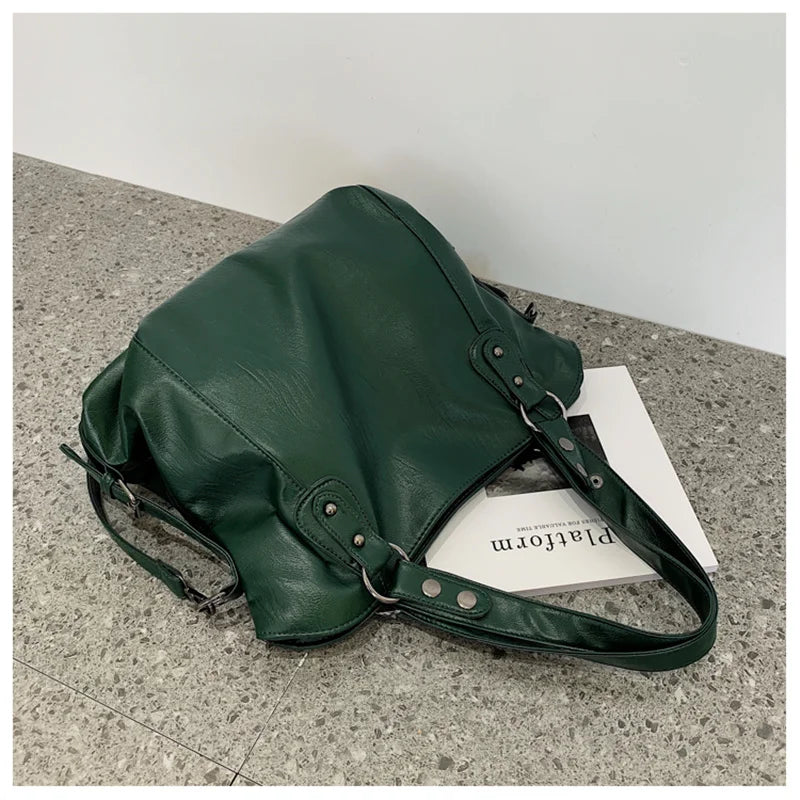 Big Black Shoulder Bags for Women Large Hobo Shopper Bag Solid Color Quality Soft Leather Crossbody Handbag Lady Travel Tote Bag