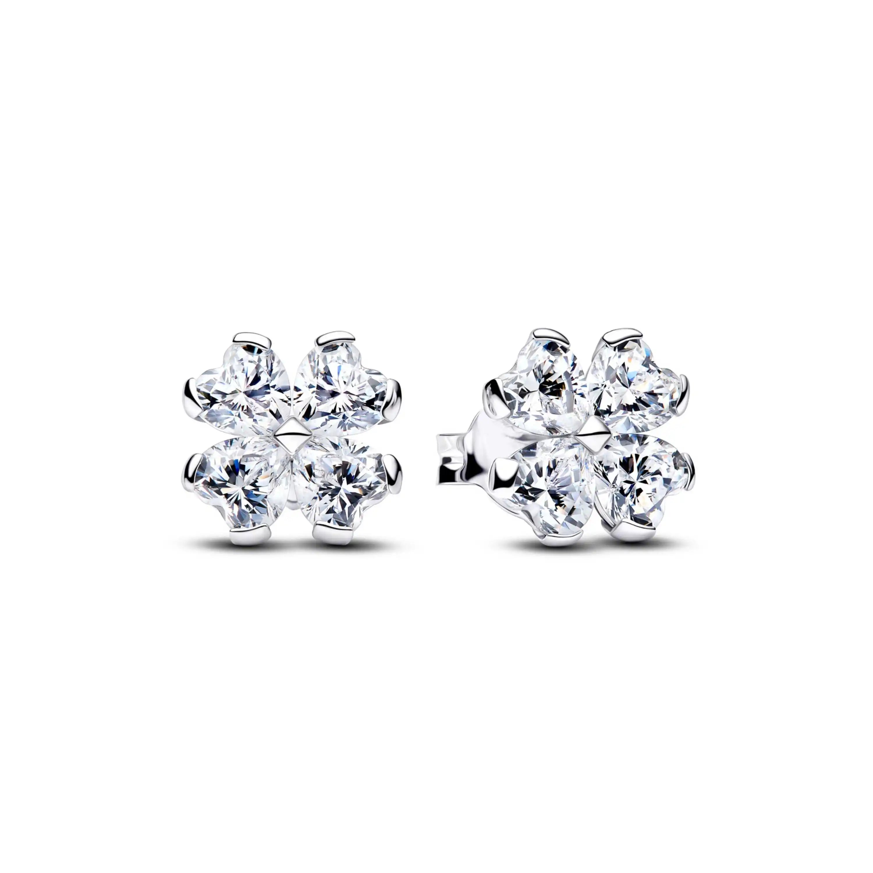 New 925 Sterling Silver Four Leaf Clover Flower Ear Stud Ring Pendant Bead fit DIY Women's Bracelets Necklaces Jewelry Gifts