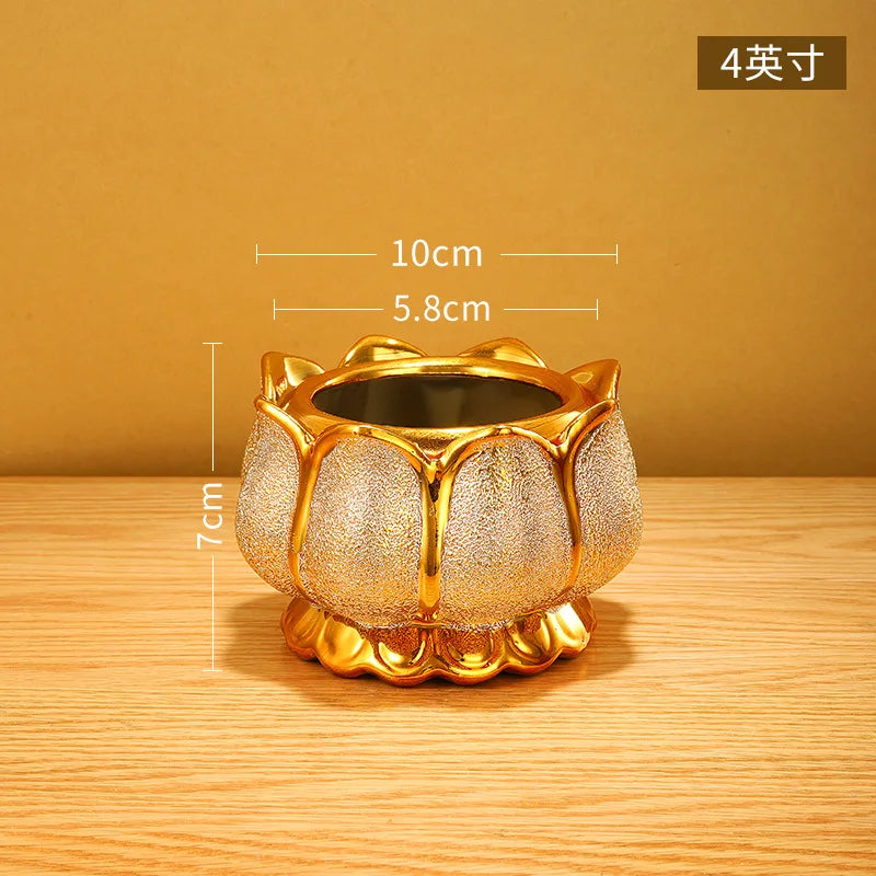 Buddhism Incense Burner Golden Ceramic Incense Sticks Holder Religious Items Lotus Decoration 4" 5" 6" 7" 8"