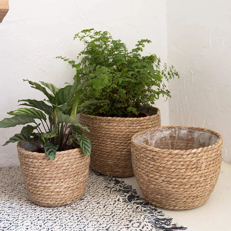 Seagrass Basket Planters Rattan Flower Basket Indoor Outdoor Plant Containers Home Decoration Flower Handmade Basket