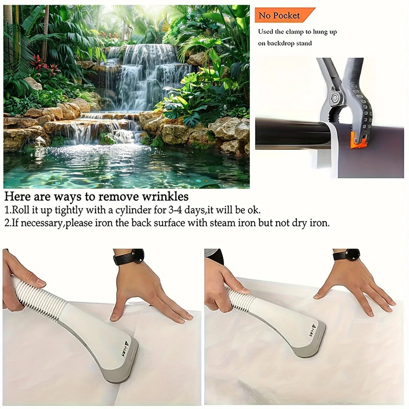 Waterfall Garden background Polyester banner, general purpose and trailing party wall decoration - forest and river scene