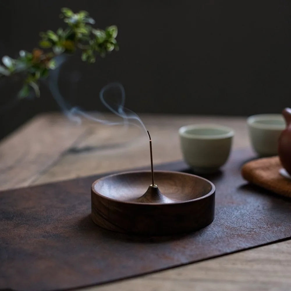 Solid Wood Incense Burner Handmade Tea Ceremony Round Incense Stick Indoor Incense Tray Multi Hole Home Ornament Decor Holder