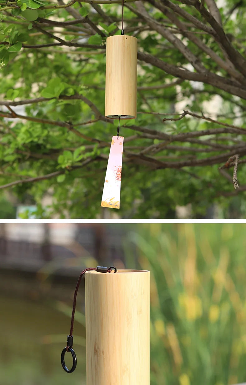 Tuomi Chord Wind Chime Japanese Hand Cranked Wind Chime Retro Bamboo Meditation Sound Healing Bamboo Wind Chime