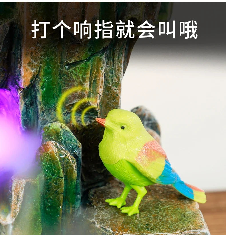 Indoor Fountain with Fish Tank Feng Shui Resin Waterwheel Relaxing Fog Water Feature for Home & Office Décor Water Feature