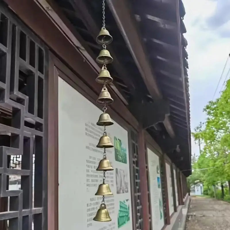 Handmade Metal Wind Chime Classic Rustic Iron Bell with Decor Chain Outdoor Hanging Decor for Courtyard Garden Wall
