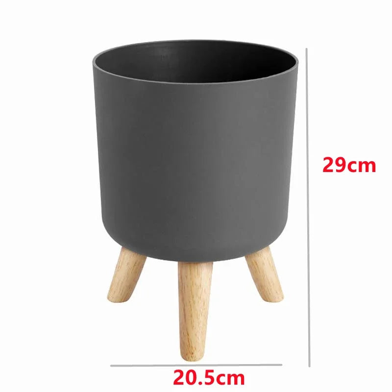 Flower Pot With Wood Holder Plant Stand Display Rack Planter For Indoor Desktop Living Room Decoration Floor-standing Flower Pot