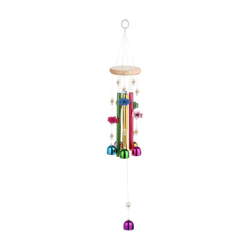 ● Colorful Metal Wind Chimes Wooden Top Hanging Decor With Flower Beads Wind Chime For Garden Patio Terrace Decor Wind Chimes