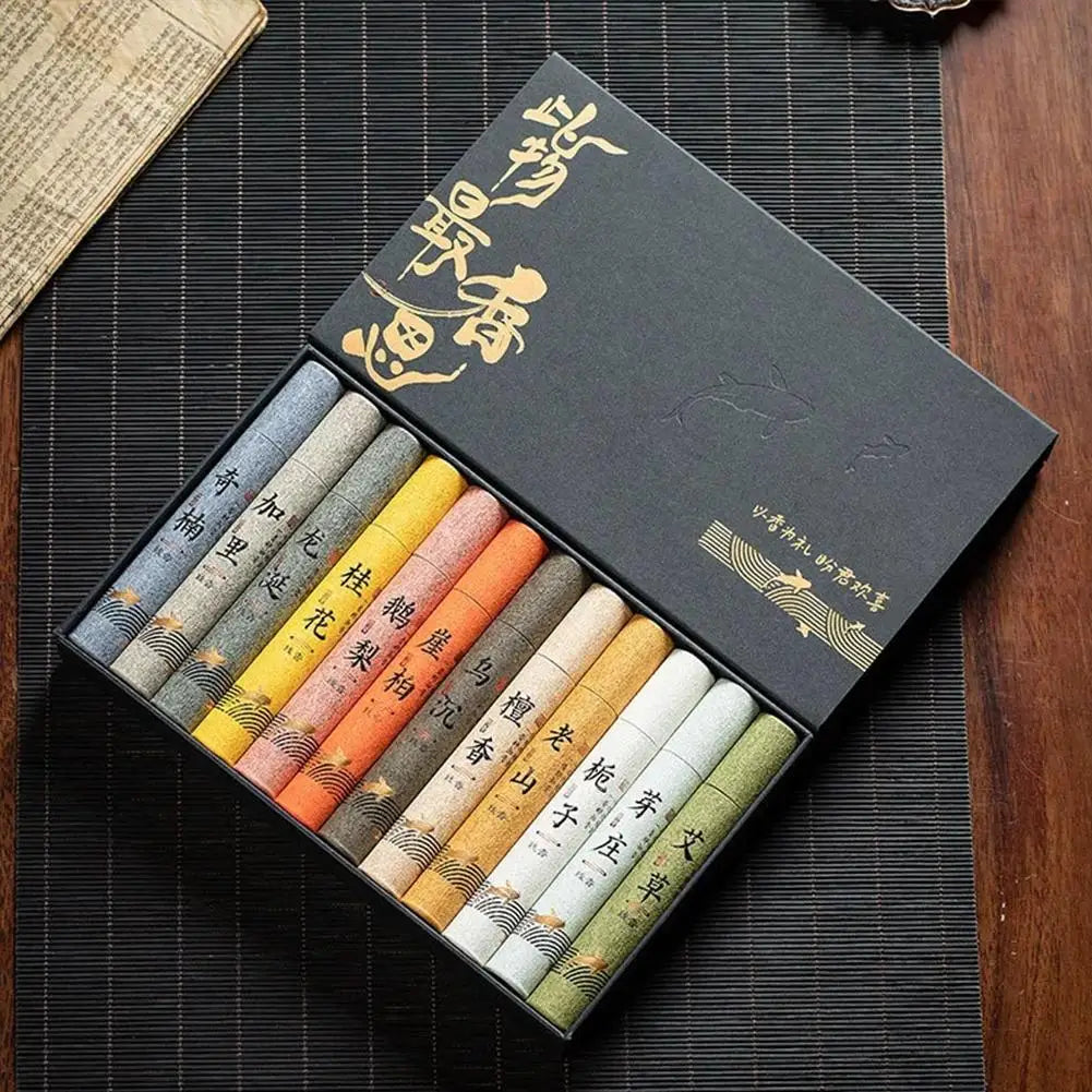 Chinese 12 kinds of scented Incense Stick Gift Box Set natural linear Aromatherapy For Home Indoor Yoga Zen Meditation Soothing