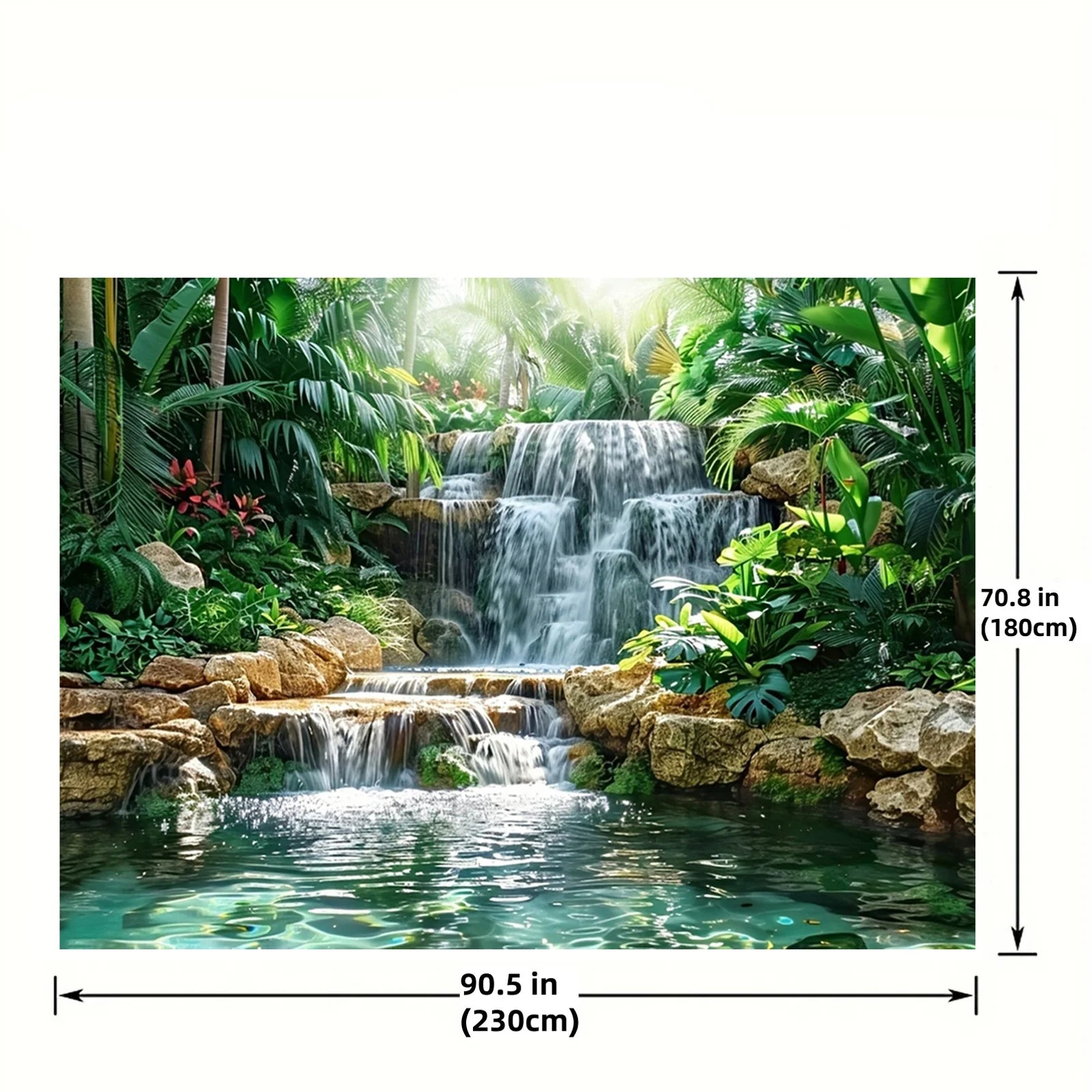 Waterfall Garden background Polyester banner, general purpose and trailing party wall decoration - forest and river scene