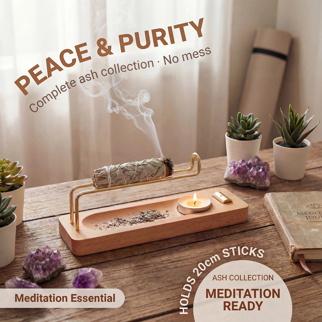 Incense Stick Holder Wooden Incense Burner Holder 4 in 1 Multi-purpose Sage Holder for Home Office Burning Palo Santo Sage Stick