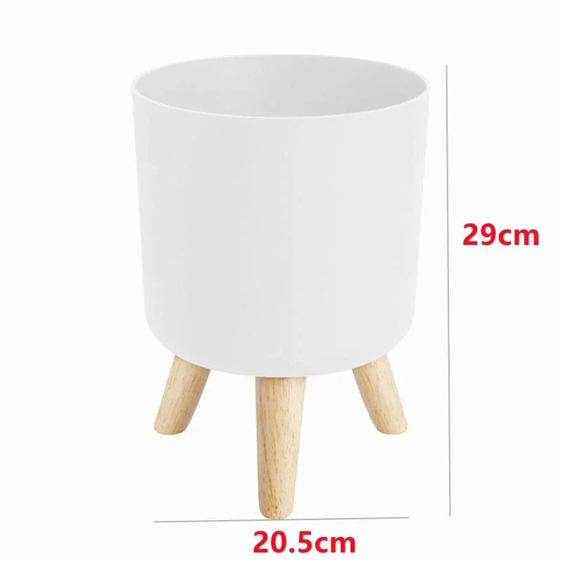 Flower Pot With Wood Holder Plant Stand Display Rack Planter For Indoor Desktop Living Room Decoration Floor-standing Flower Pot