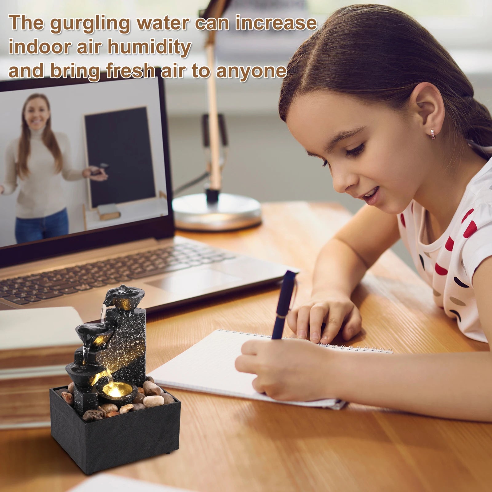 Tabletop Waterfall Home Decor Relaxation Meditation Desktop Fountain Lights Flowing Water Ornaments Mother's Day Festival Gifts