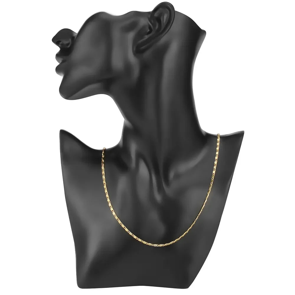 40-75cm 18k Gold Color Charm 2mm Flat Chain Necklaces For Women Men Luxury Fashion Party Wedding Jewelry