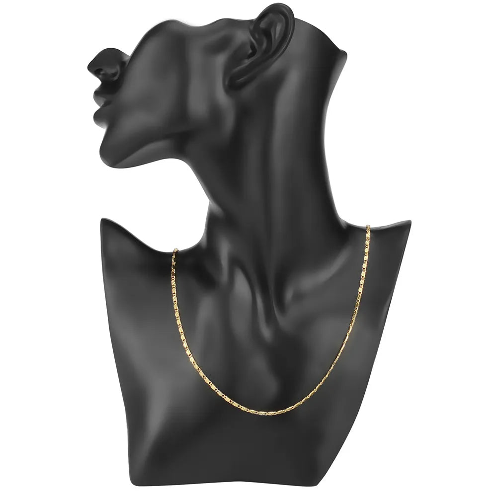 40-75cm 18k Gold Color Charm 2mm Flat Chain Necklaces For Women Men Luxury Fashion Party Wedding Jewelry