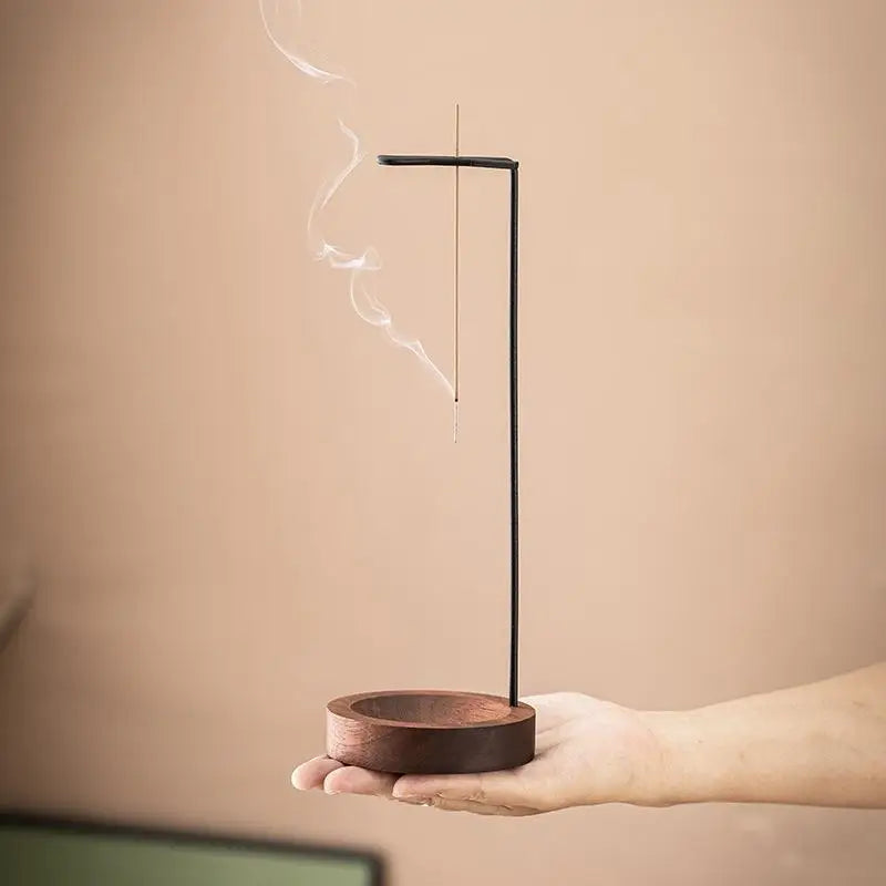 ♥Modern Vertical Incense Burner - Brass Stick Holder with Wooden Ash Catcher for Yoga & Relaxation