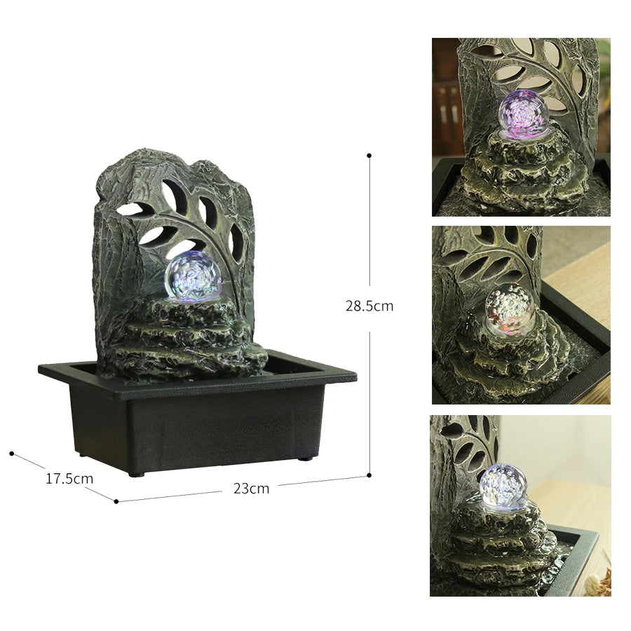 Mini Zen Desktop Fountain - LED Waterfall for Office Desk, Feng Shui Decor & Meditation Relaxation
