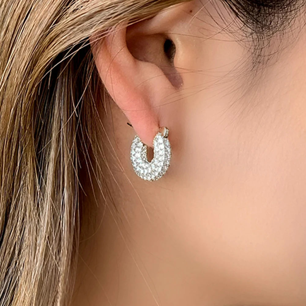 Huitan Big/Small Two Sizes Hoop Earrings for Women Full Paved CZ Stone Bling Bling Female Circle Earrings Temperament Jewelry