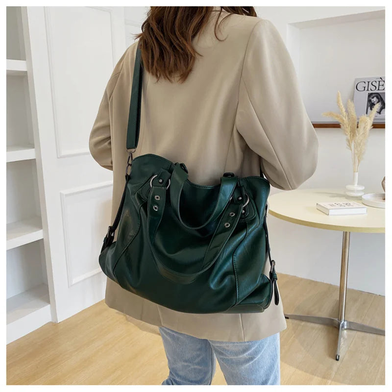Big Black Shoulder Bags for Women Large Hobo Shopper Bag Solid Color Quality Soft Leather Crossbody Handbag Lady Travel Tote Bag