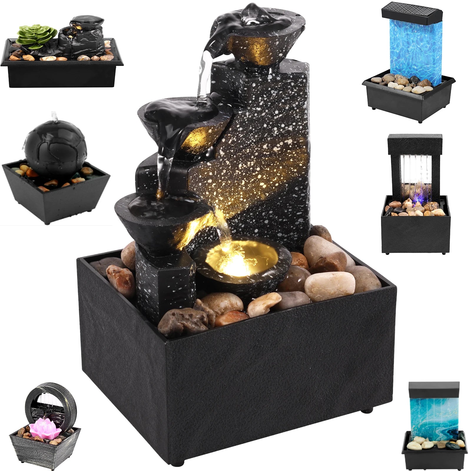 Tabletop Waterfall Home Decor Relaxation Meditation Desktop Fountain Lights Flowing Water Ornaments Mother's Day Festival Gifts