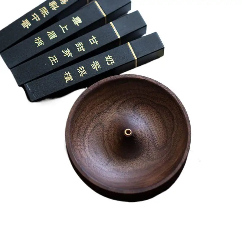 SI1pc new Incense Stick Handmade Tea Ceremony Round Incense Burner Agarwood Tray Holder North American Black Walnut Solid Wood