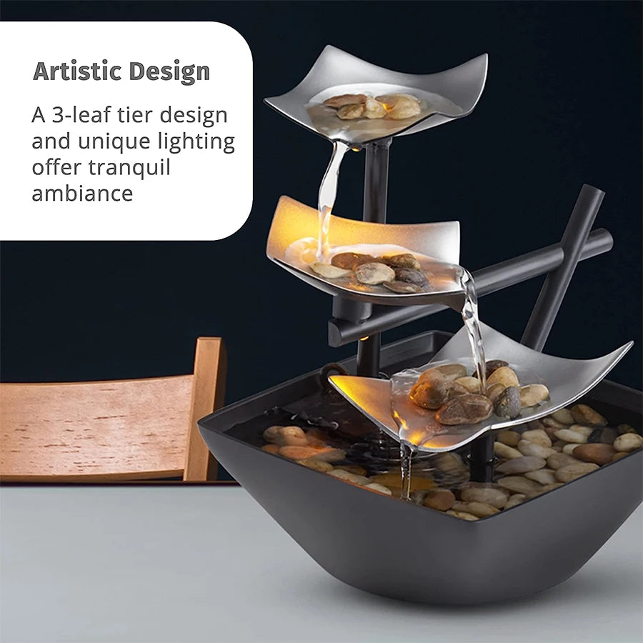 Mini Zen Desktop Fountain - LED Waterfall for Office Desk, Feng Shui Decor & Meditation Relaxation