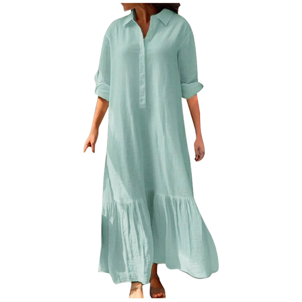2024 Summer Cotton Linen Women Dress Black Loose Long Sleeve Shirt Dresses Female Summer Casual Oversize Elegant Clothes Ladies