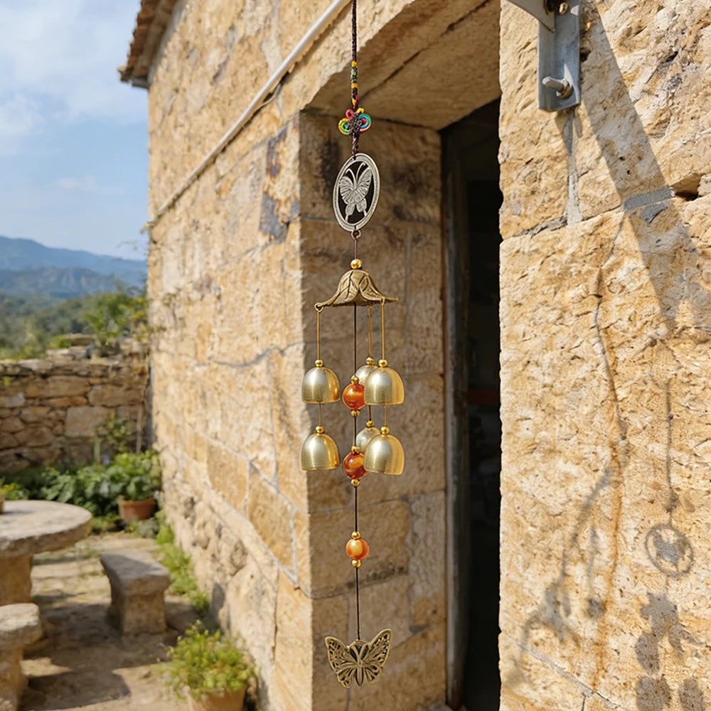 6 Bells Wind Chime with Butterfly Charms Home Garden Decor Chimes Handmade Feng Shui Hanging Wind Chimes Lucky Gifts for Friends