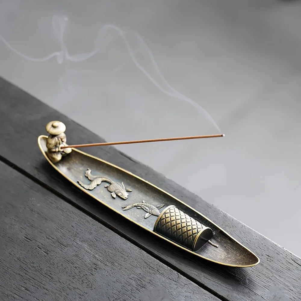 Boat Old Men Fishing Incense Stick Creative Leafs Censer Incense Holder Aromatherapy Ornament Home Indoor Incense Burner