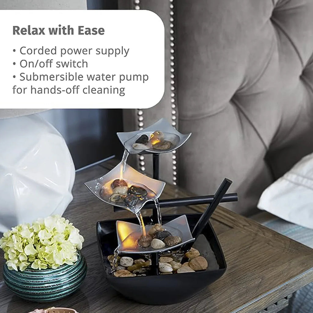 Home decoration Tabletop Water Fountain（plug-EU）Basin  River Rocks Relaxation Office Living Room Bedroom Décor 8.46 inch Tall