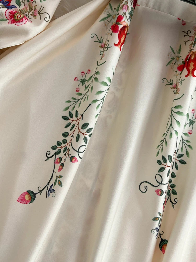 2026 Runway Luxury Designer Dresses Women Stand Neck Long Sleeve Floral Print With Belt Boho Holiday Dress Flower Long Robes