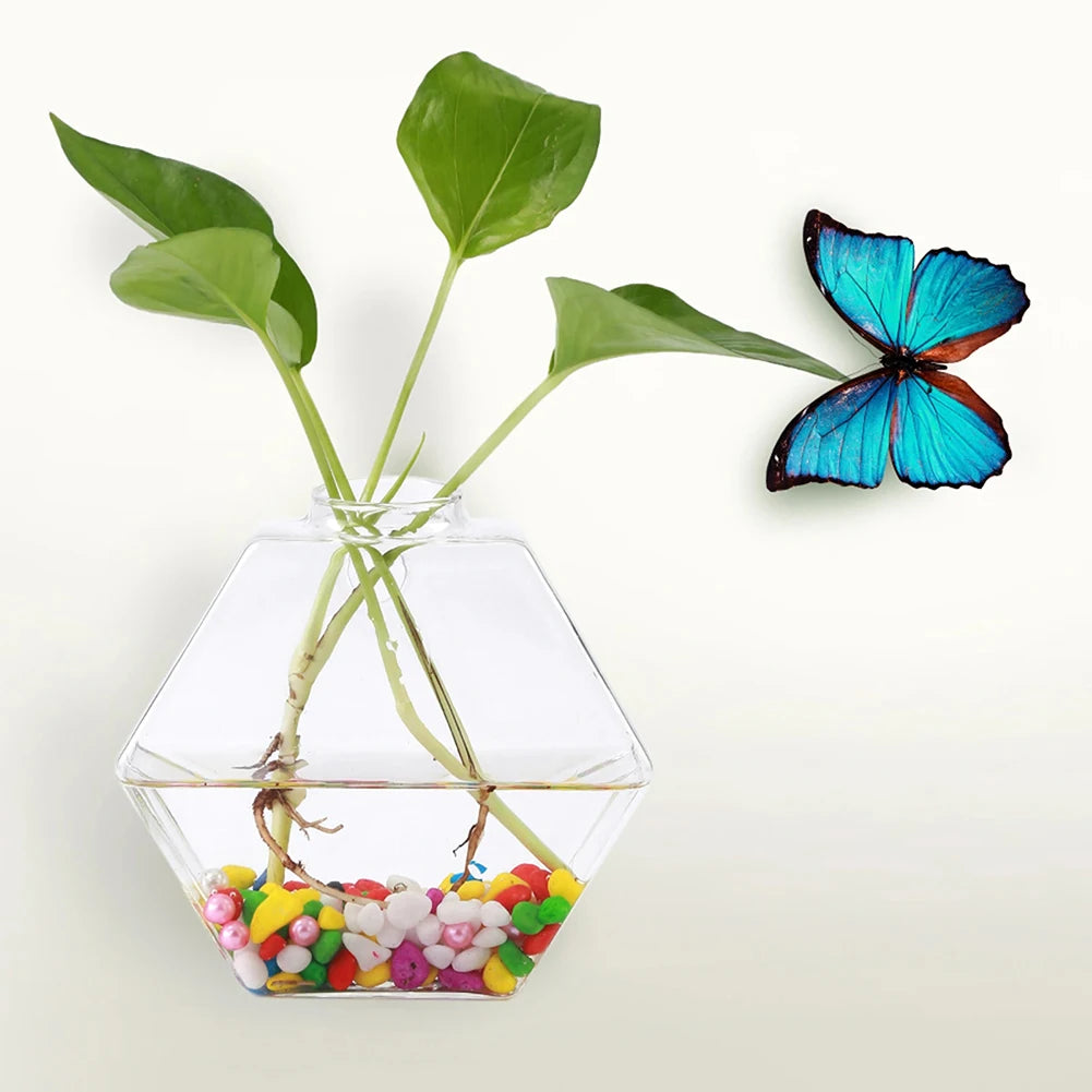Wall Vases For Plants Indoor Transparent Design Hexagon-Vase Planters For Home/Office