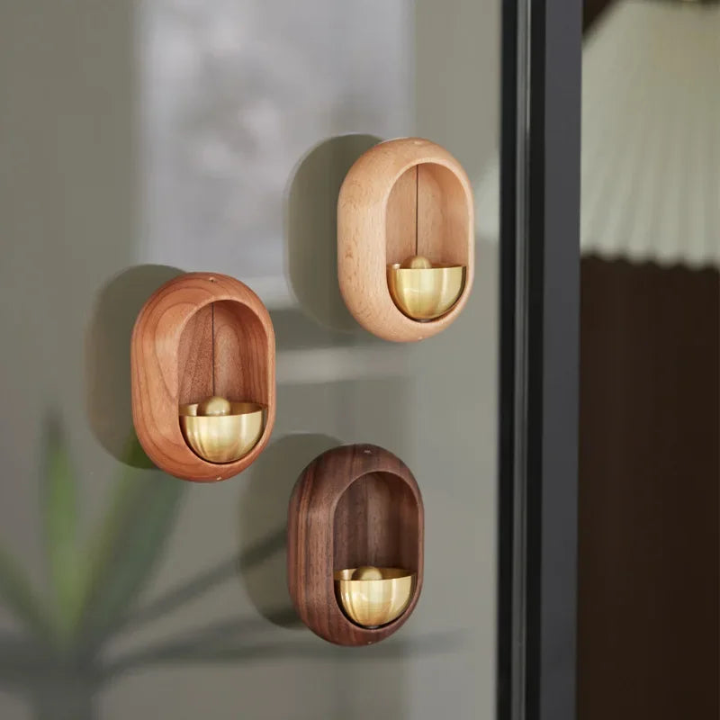 Wooden Doorbell Wind Chime With Brass Bell Home Decor Wall Hanging For Entryway Porch Or Gift