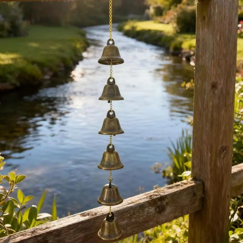 Handmade Metal Wind Chime Classic Rustic Iron Bell with Decor Chain Outdoor Hanging Decor for Courtyard Garden Wall