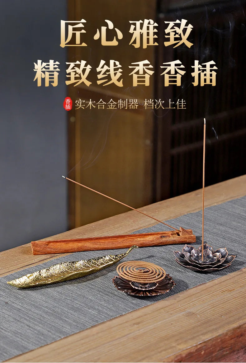 Golden Leaf Flower Pear Wood Lotus Flower Stick Incense Burner Creative Crafts Decoration Incense Holder Office Tea Ceremony
