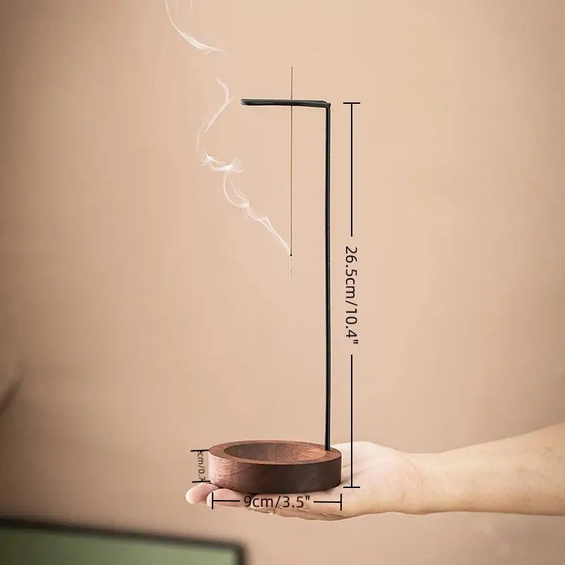 ♥Modern Vertical Incense Burner - Brass Stick Holder with Wooden Ash Catcher for Yoga & Relaxation
