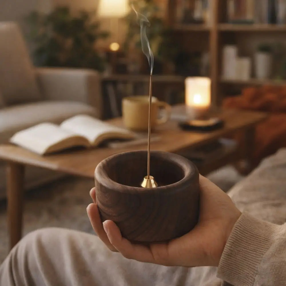 Creative Retro Wooden Incense Holder Round Sturdy Incense Stick Burner Handmade Incense Base Meditation