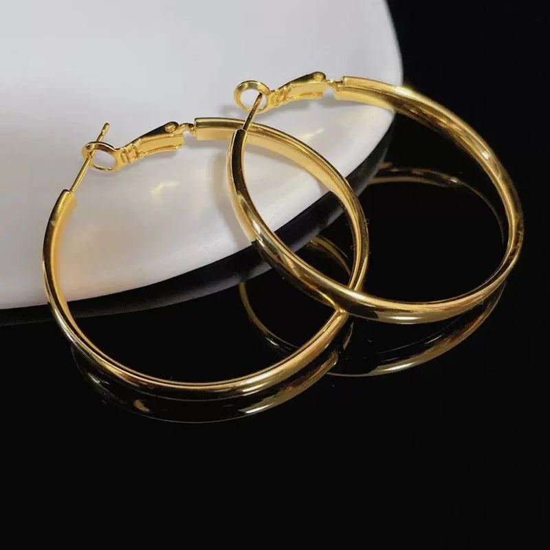 Elegant Retro Thick Round Circle Earrings for Women Simple Metal  Big Hoop Earrings Wedding Engagement Aesthetic Jewelry