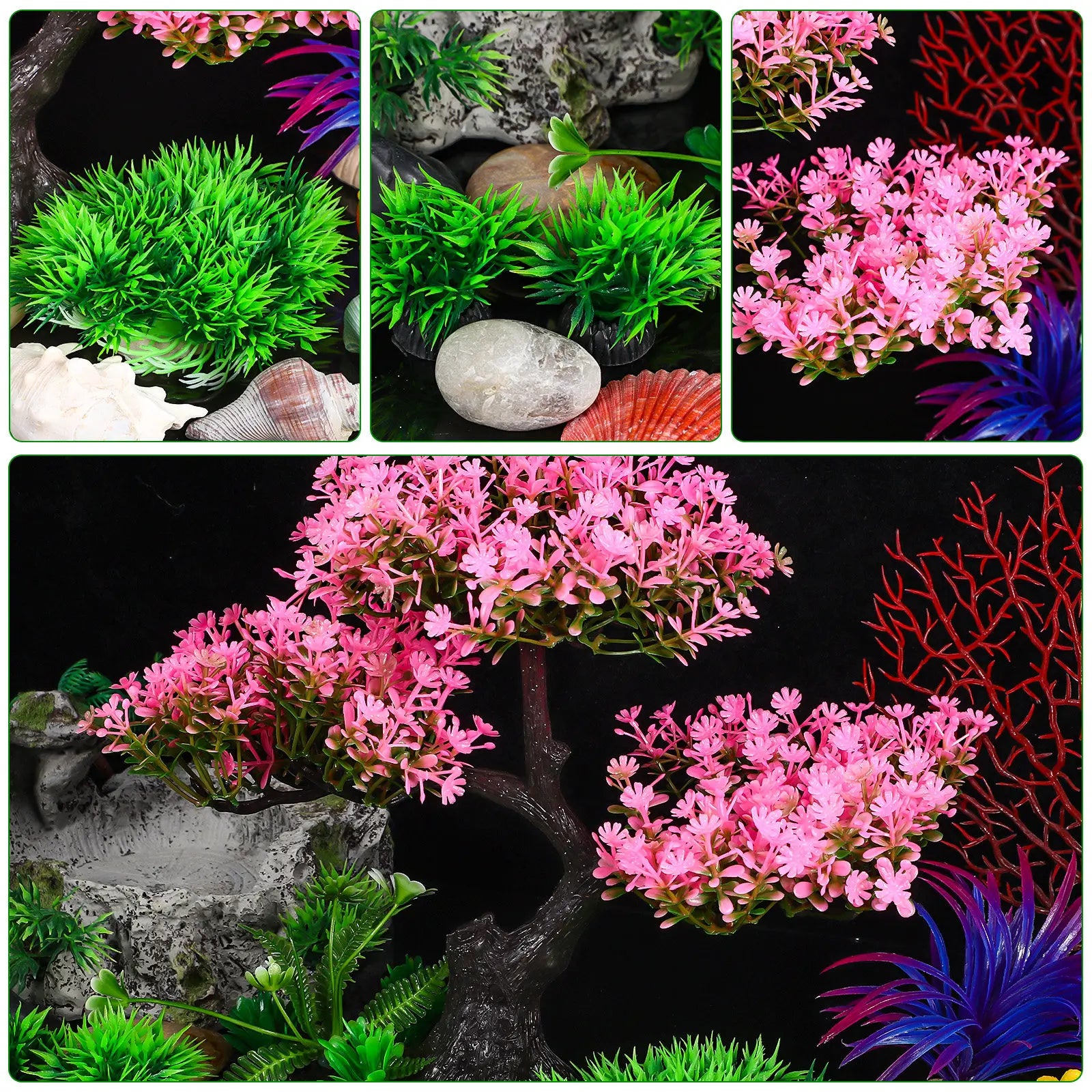 Artificial Plants Indoor Aquarium Decoration Fish Tank Cherry Blossom Fake Colored Accessories for Small Tree Real
