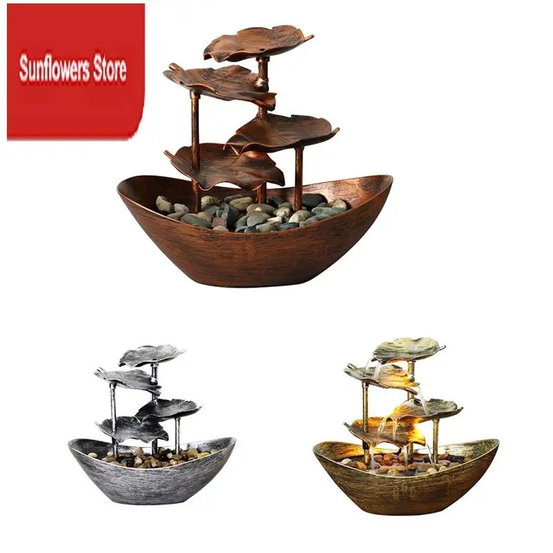 ABRM-Relaxation Indoor Waterfall Fountain Tabletop Water Fountain LED Light For Home Office Room Desktop Decoration